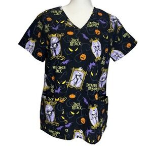 Disney Nightmare Before Christmas Women's Scrub Top Jack Skellington‎ SIZE S